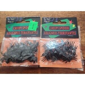 2X Vintage 1994 Halloween Creepy Spiders Black 18 Pieces 36 Total NEW #7642